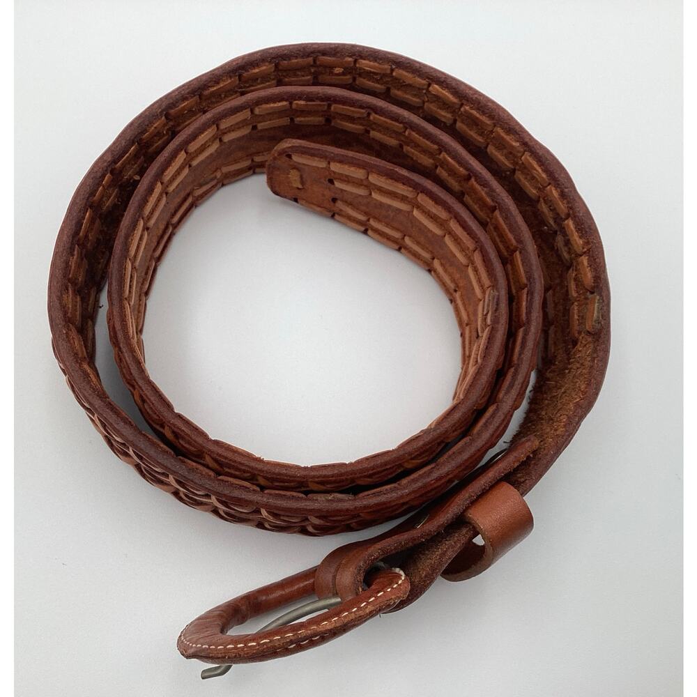 Handcrafted Tooled Leather Boho Belt – Leather Wrapped Buckle – Brown size 36 - Picture 4 of 6